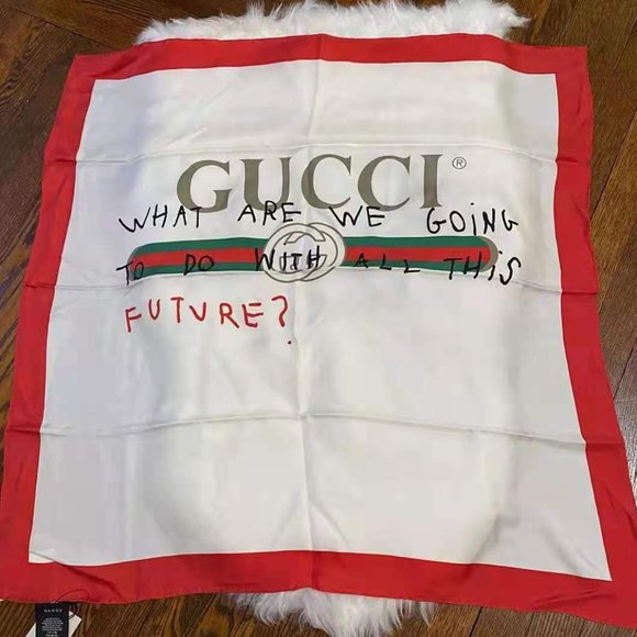 Gucci White and Red Silk Future Logo Scarf - Picture 3 of 7